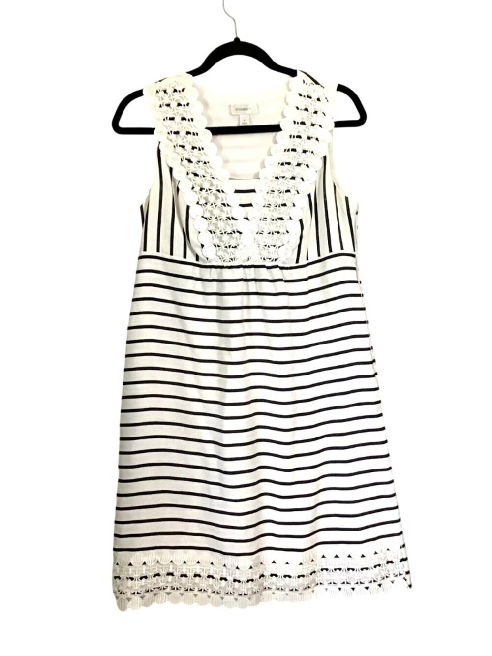 DRESSBARN WOMENS WHITE/NAVY STRIPE SIDE ZIP-UP CLOSURE KNEE LENGHT DRESS SIZE 8